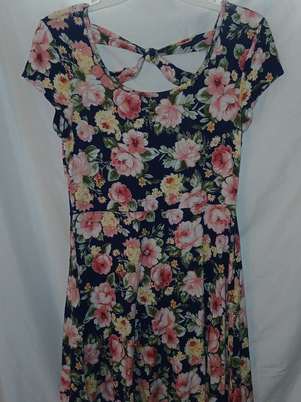 Floral Navy Fit-and-Flare Dress with Back Twist